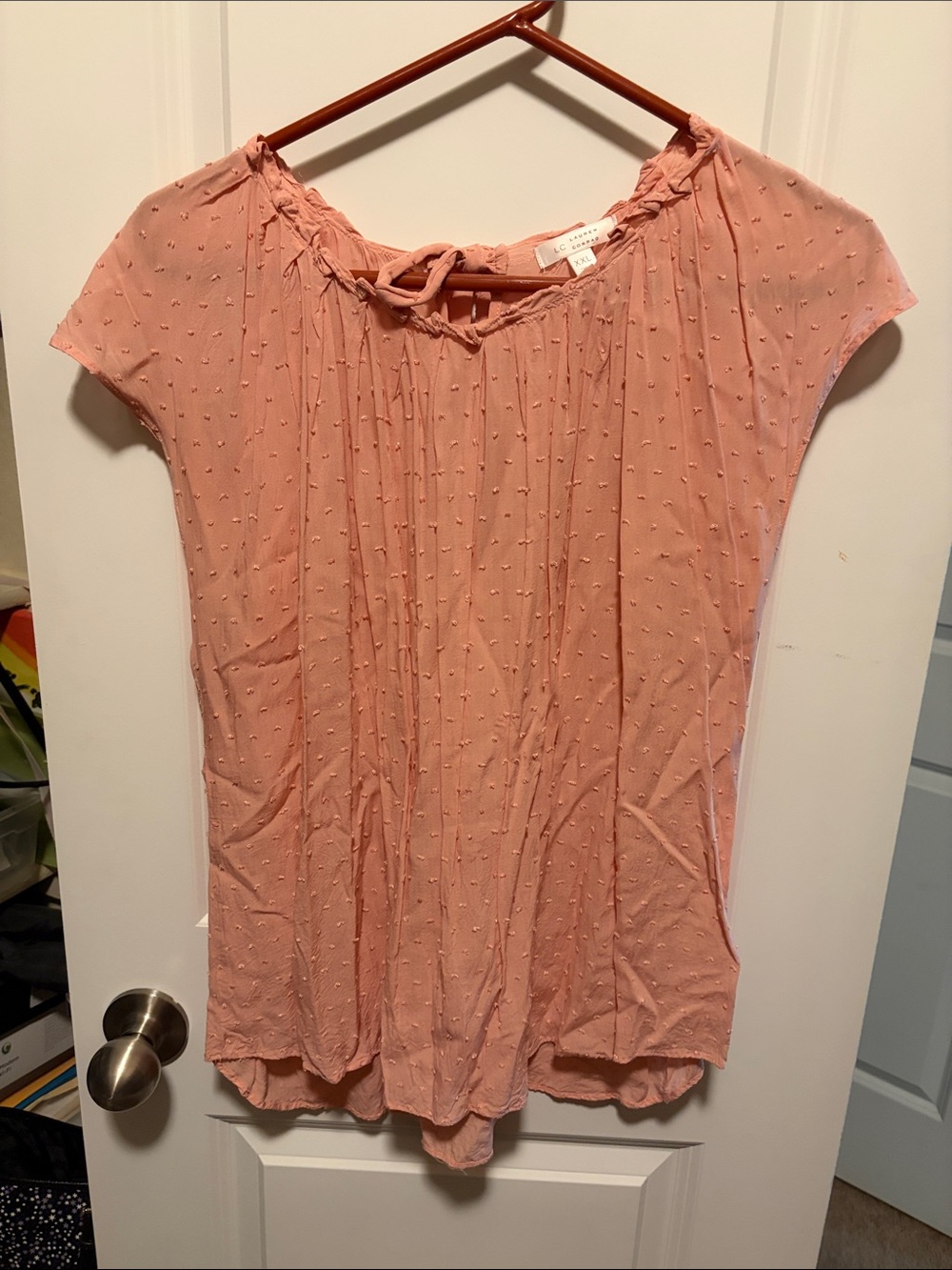 LC Lauren Conrad Blush Pink Cap-Sleeve Tunic with Tie Neck